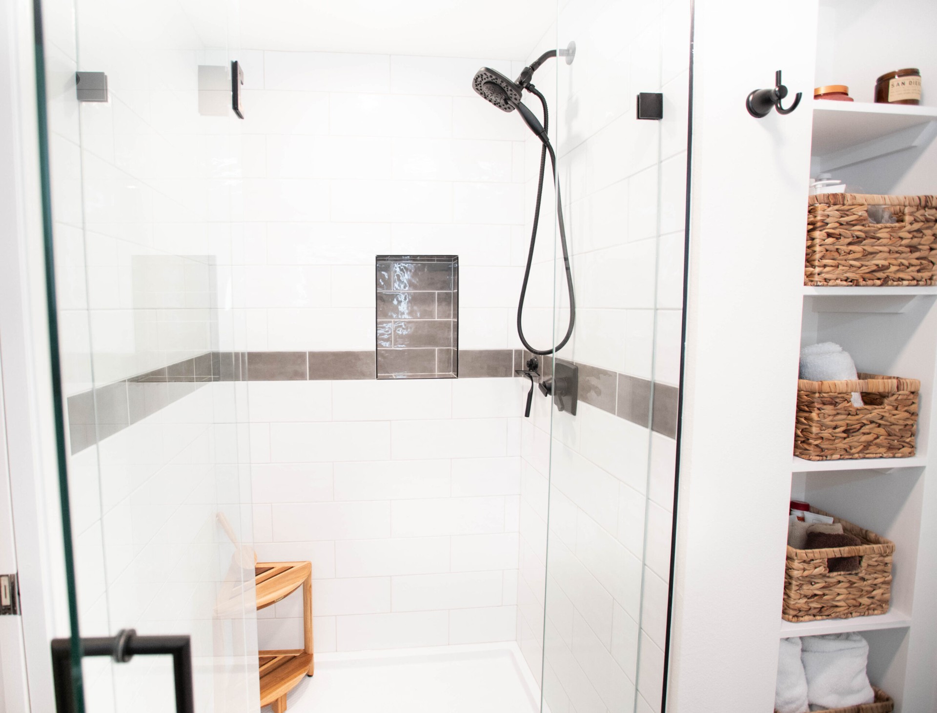 Modern walk-in shower remodel by Homez Remodel